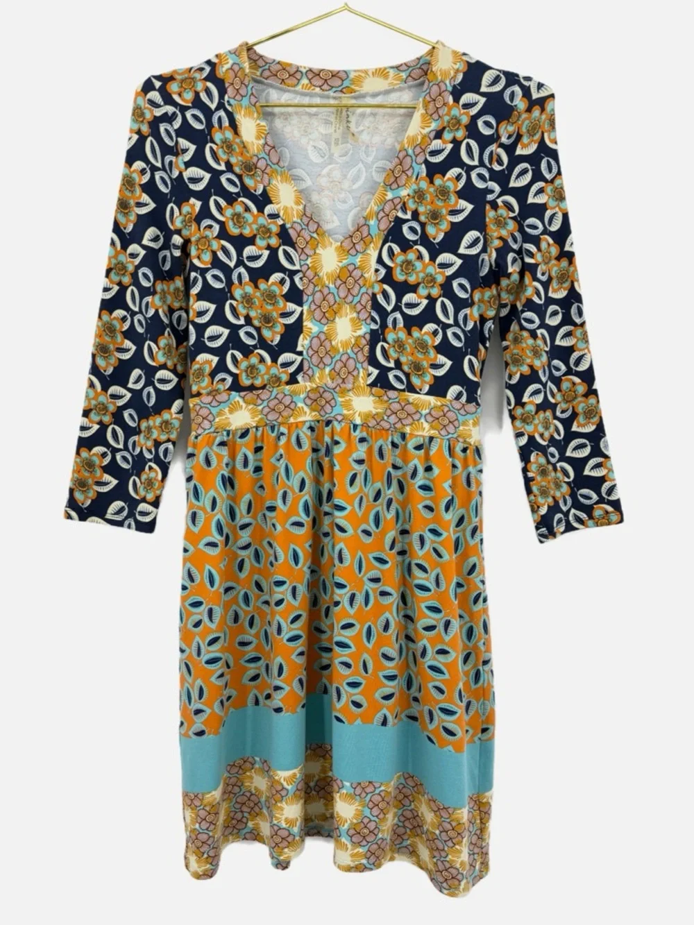 Anthropologie Pinkerton Boho Floral Patchwork Dress V-Neck 3/4 Sleeve XS - Picture 13 of 14